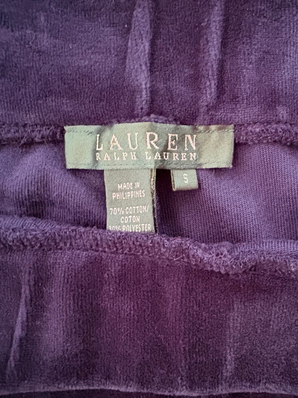 Lauren Ralph Lauren velour pants.